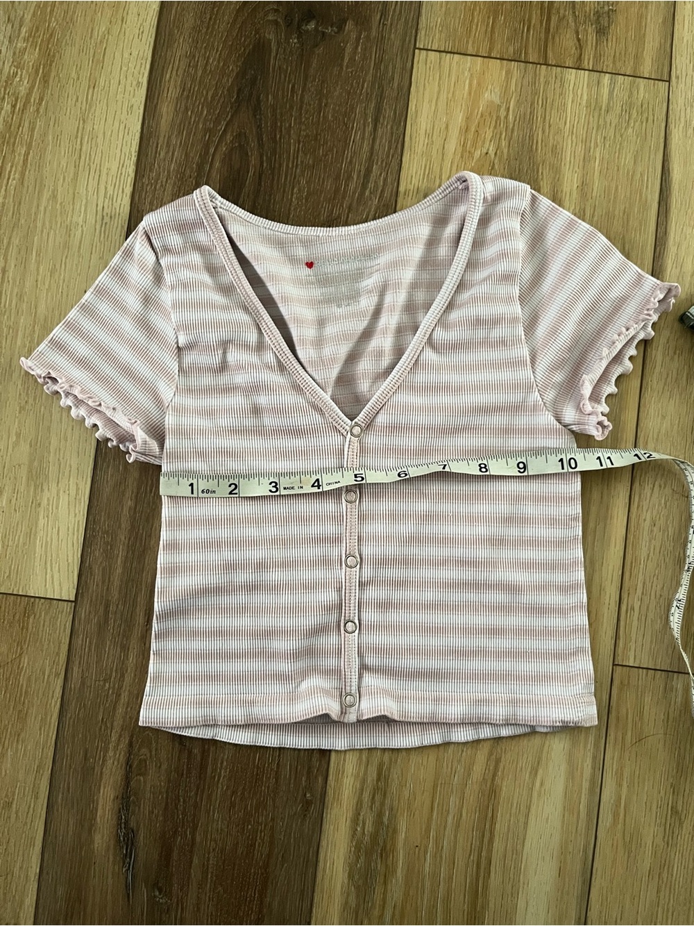 2 Striped Ribbed Button-Front Crop Top - Pink & Green - Picture 4 of 5